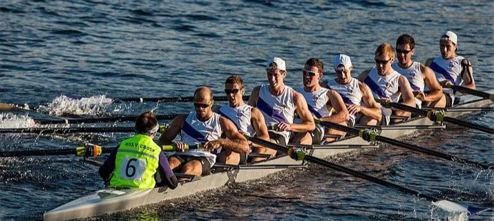 Holy Cross Men's Varsity Eight rowing at the Head of the Charles Regatta, 2013
